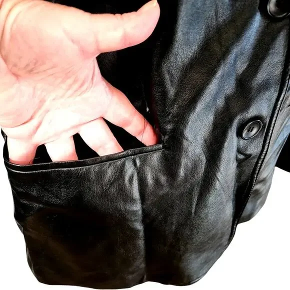 Zara Women's Black Oversized Faux Leather 2 Button Blazer Jacket Size Medium - Picture 3 of 7